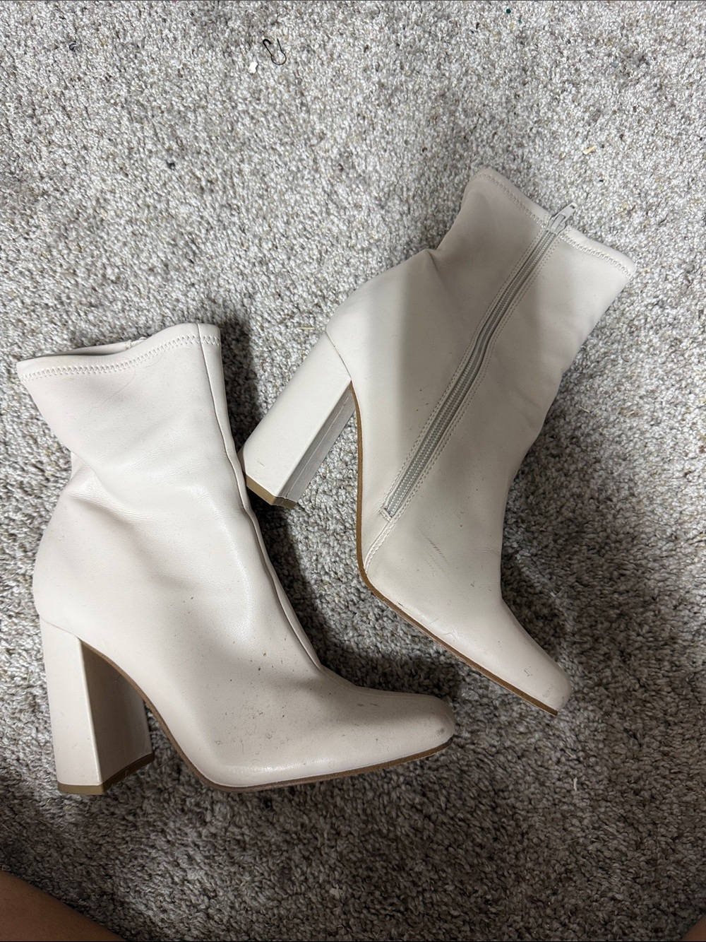 Women's High Block Heel Ankle Boots - Cream